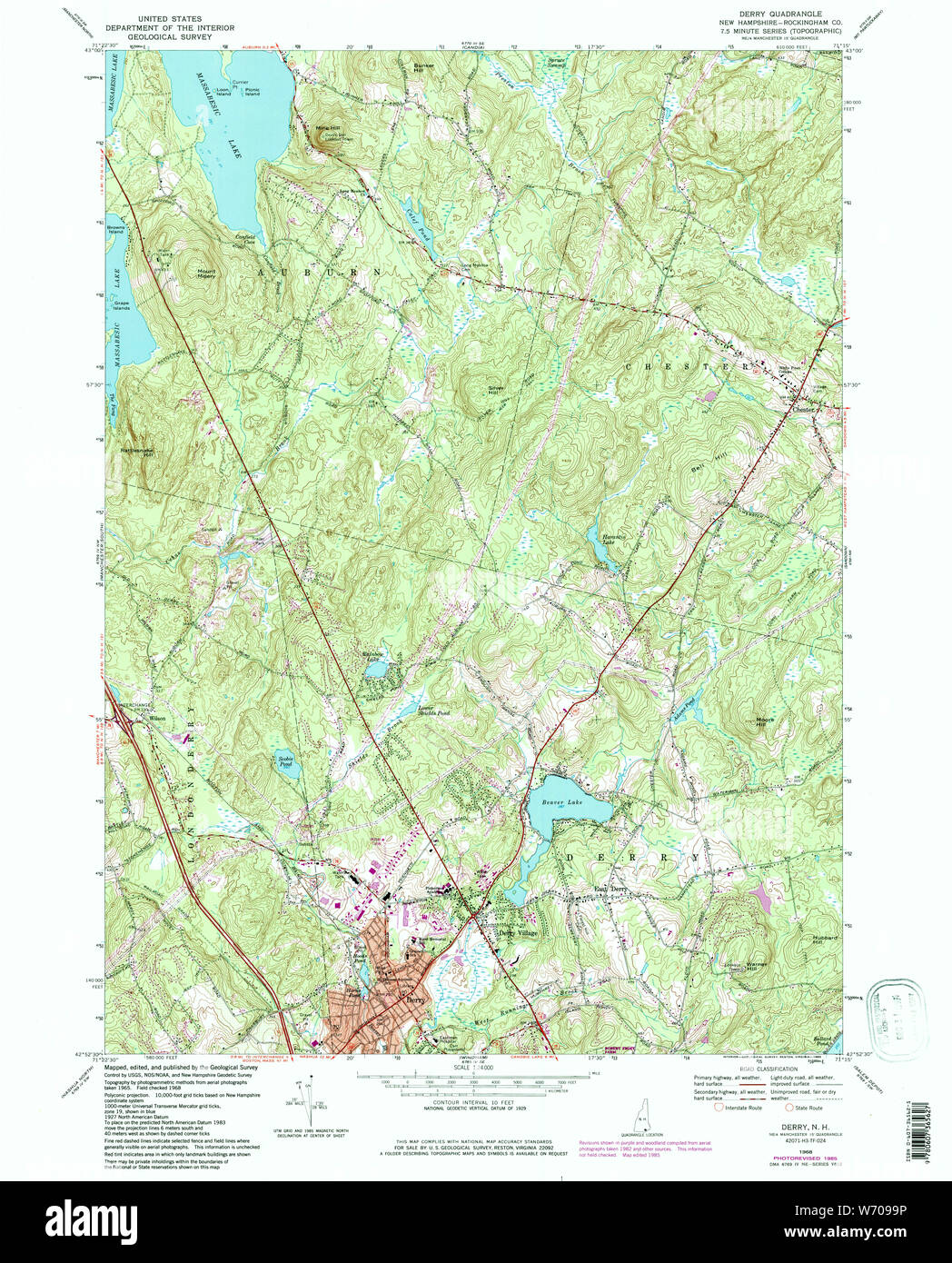 USGS TOPO Karte New-Hampshire NH Derry 329520 1968 24000 Wiederherstellung Stockfoto