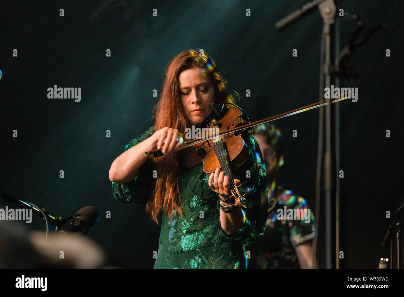 Cambridge, Großbritannien. 3. August 2019. Kathryn Tickell führt bei Phase 2 Während der Cambridge Folk Festival. Richard Etteridge/Alamy leben Nachrichten Stockfoto