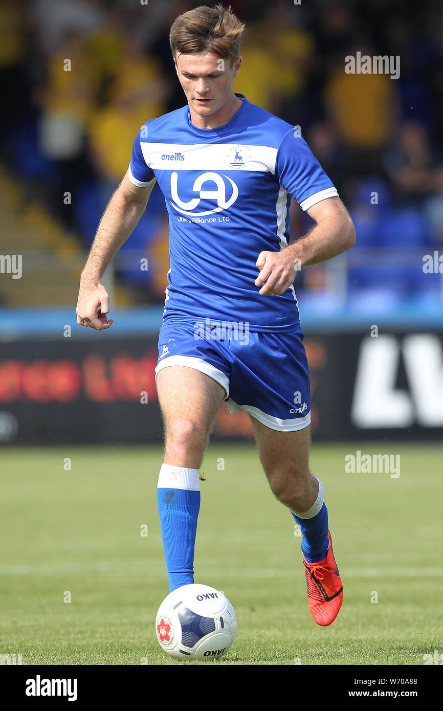 HARTLEPOOL, ENGLAND 3. August Fraser Kerr von Hartlepool United während des Vanarama nationalen Liga Match zwischen Hartlepool United und Sutton United im Victoria Park, Hartlepool am Samstag, den 3. August 2019. (Credit: Mark Fletcher | MI Nachrichten) Stockfoto