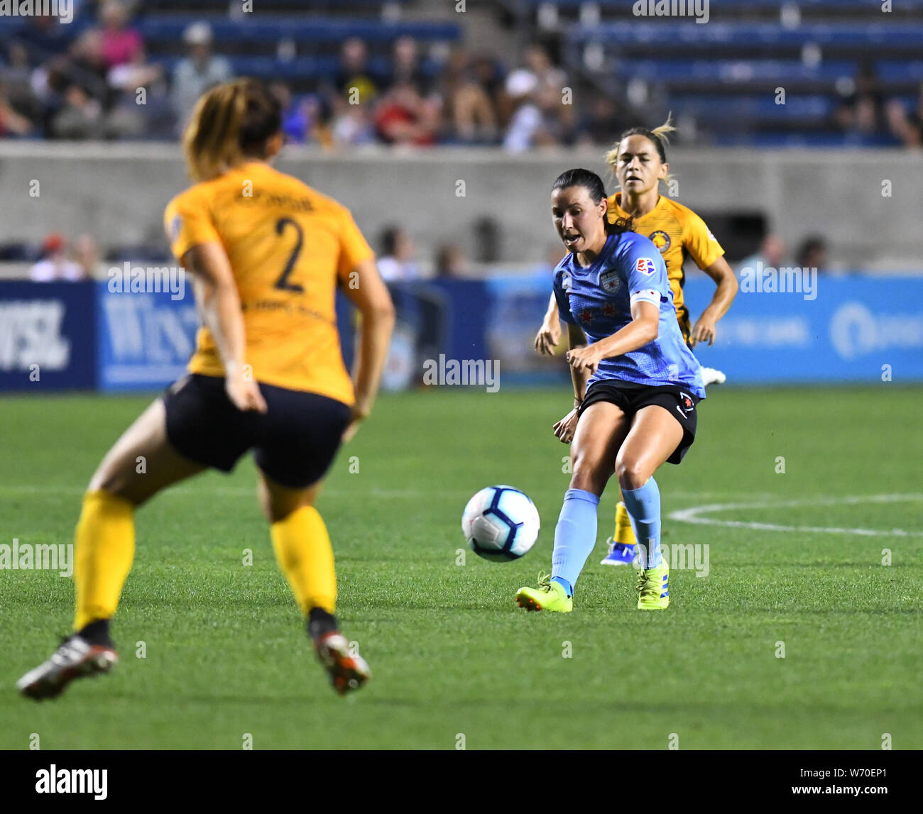 August 03, 2019: Vanessa DiBernardo (10) von Chicago Red Stars in einem NWSL Match zwischen Chicago Red Stars und Utah Royals FC am SeatGeek Stadion in Bridgeview, Illinois. Dean Reid/CSM. Stockfoto