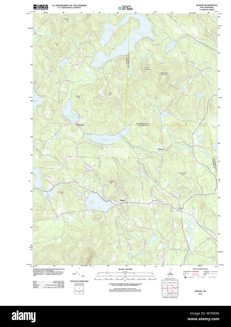 USGS TOPO Karte New-Hampshire NH Dublin 20120430 TM Wiederherstellung Stockfoto