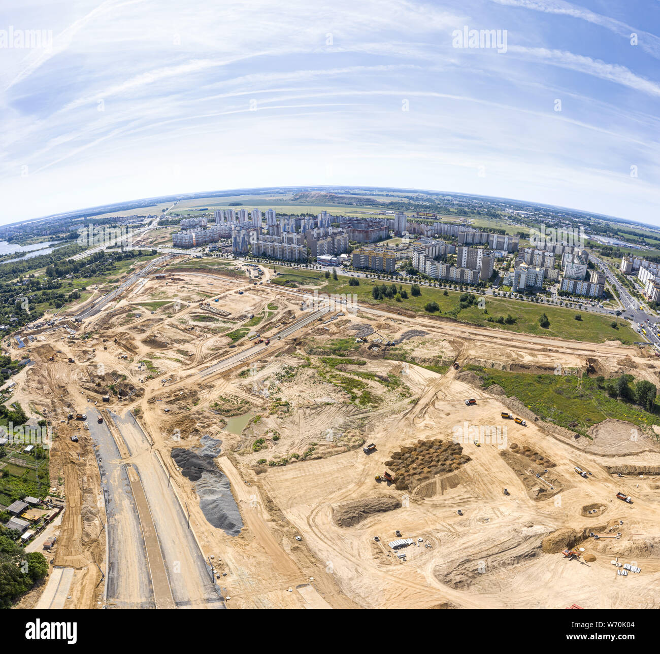 Sphärisches Panorama der Baustelle und Stadt Umgebung Stockfoto