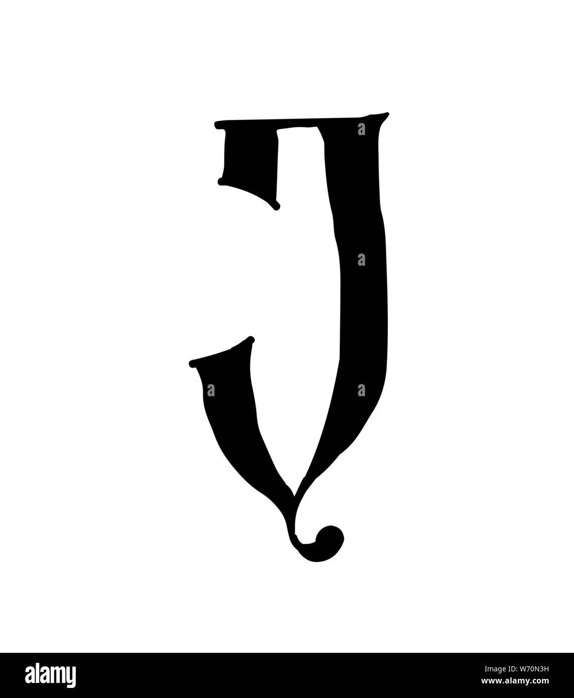 Lateinischer Buchstabe J. Vektor. Logo für das Unternehmen. Symbol für den Standort. Separates Schreiben aus dem Alphabet. Gotische neo-Russischen altertümlichen Stil von 17-19 centurie Stock Vektor