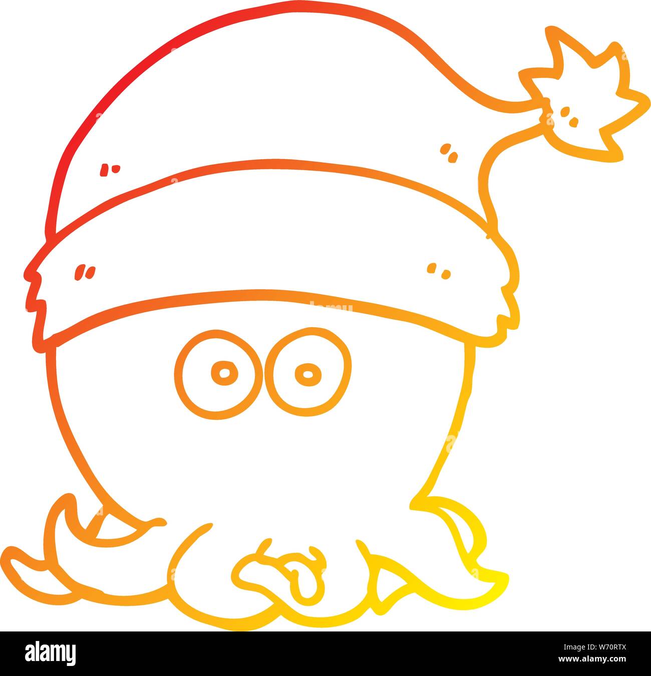 Warme abstufungslinie Zeichnung einer Cartoon Octopus tragen Mütze Stock Vektor