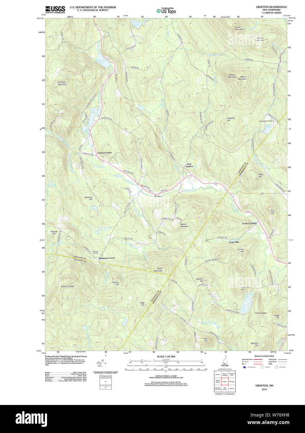 USGS TOPO Karte New-Hampshire NH Grafton 20120608 TM Wiederherstellung Stockfoto