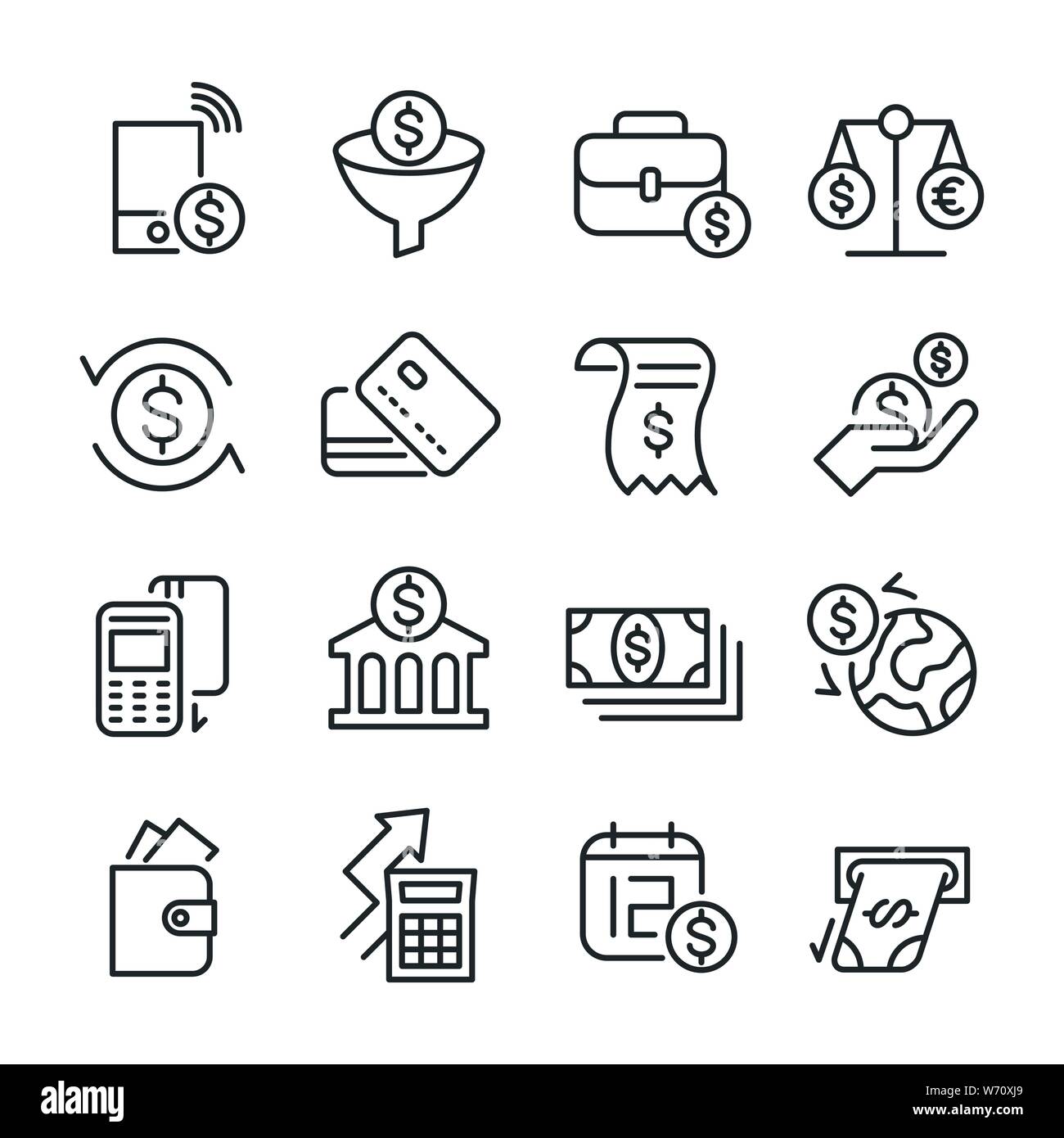 Vector Icons Set von Banken und Geld. Stock Vektor