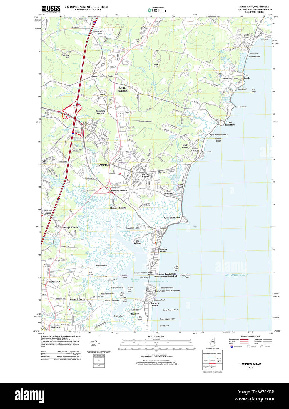 USGS TOPO Karte New-Hampshire NH Hampton 20120718 TM Wiederherstellung Stockfoto