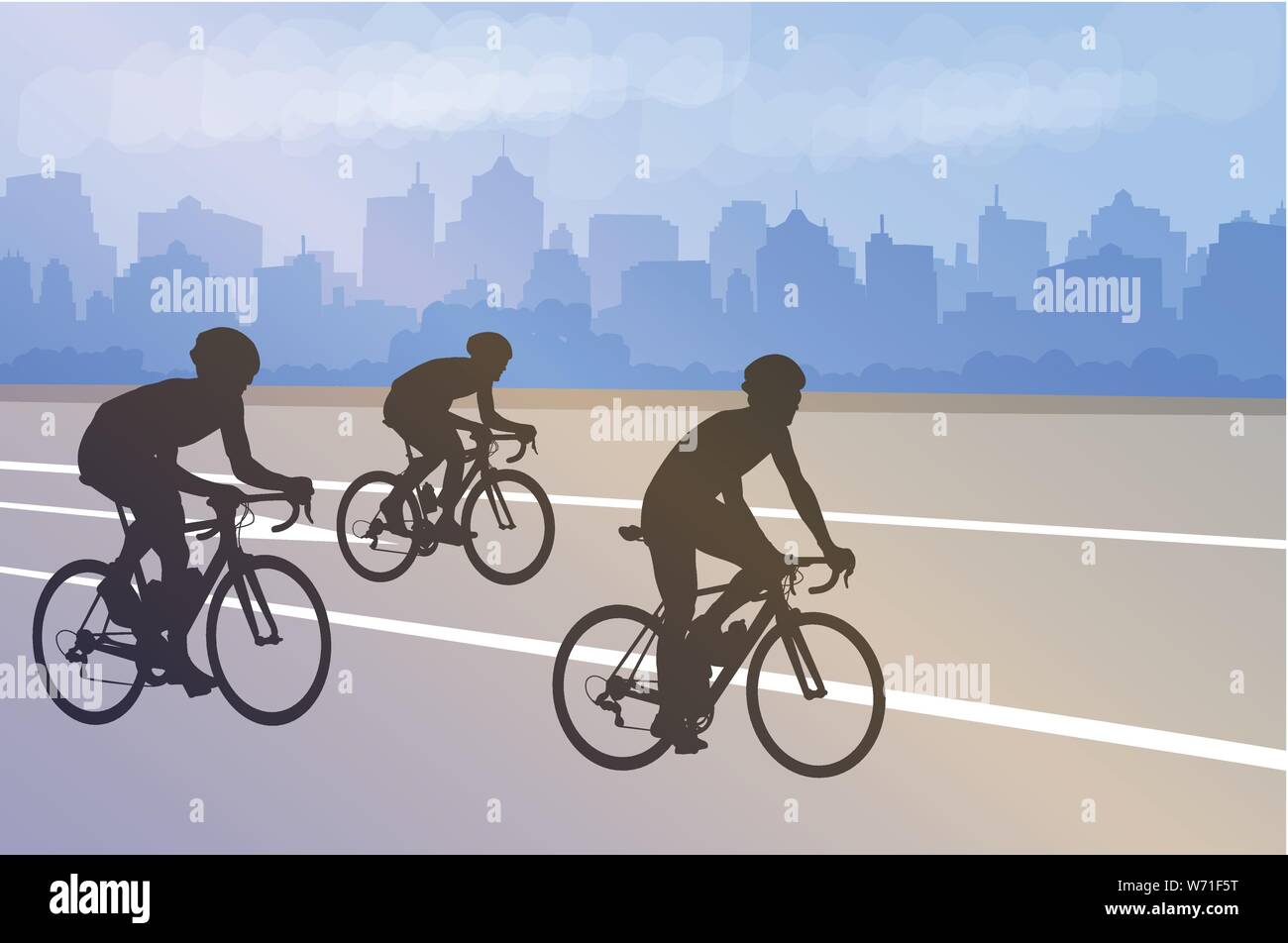Radfahrer Silhouetten auf die abstrakte Stadt Hintergrund-Vektor Stock Vektor