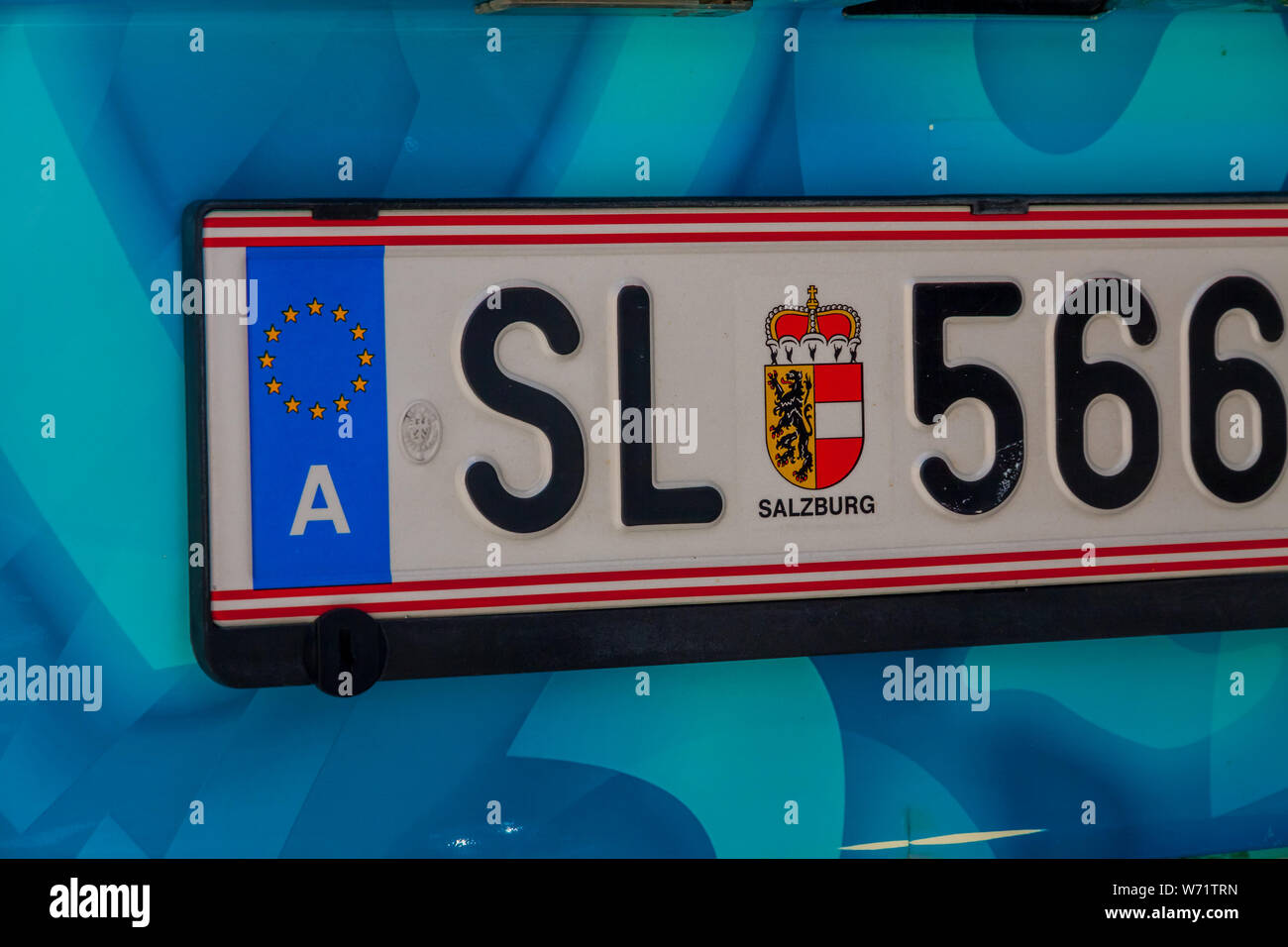 Ein Auto numer Platte form Österreich Stockfoto