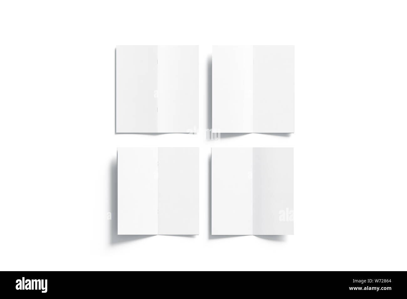 Weiße multi-page booklet Mock up, geöffnet, Ansicht von Oben, Vorne, Hinten, Innenseite, 3D-Rendering. Ebene zwei Broschüren mockups Set isoliert. Gefaltet Stockfoto