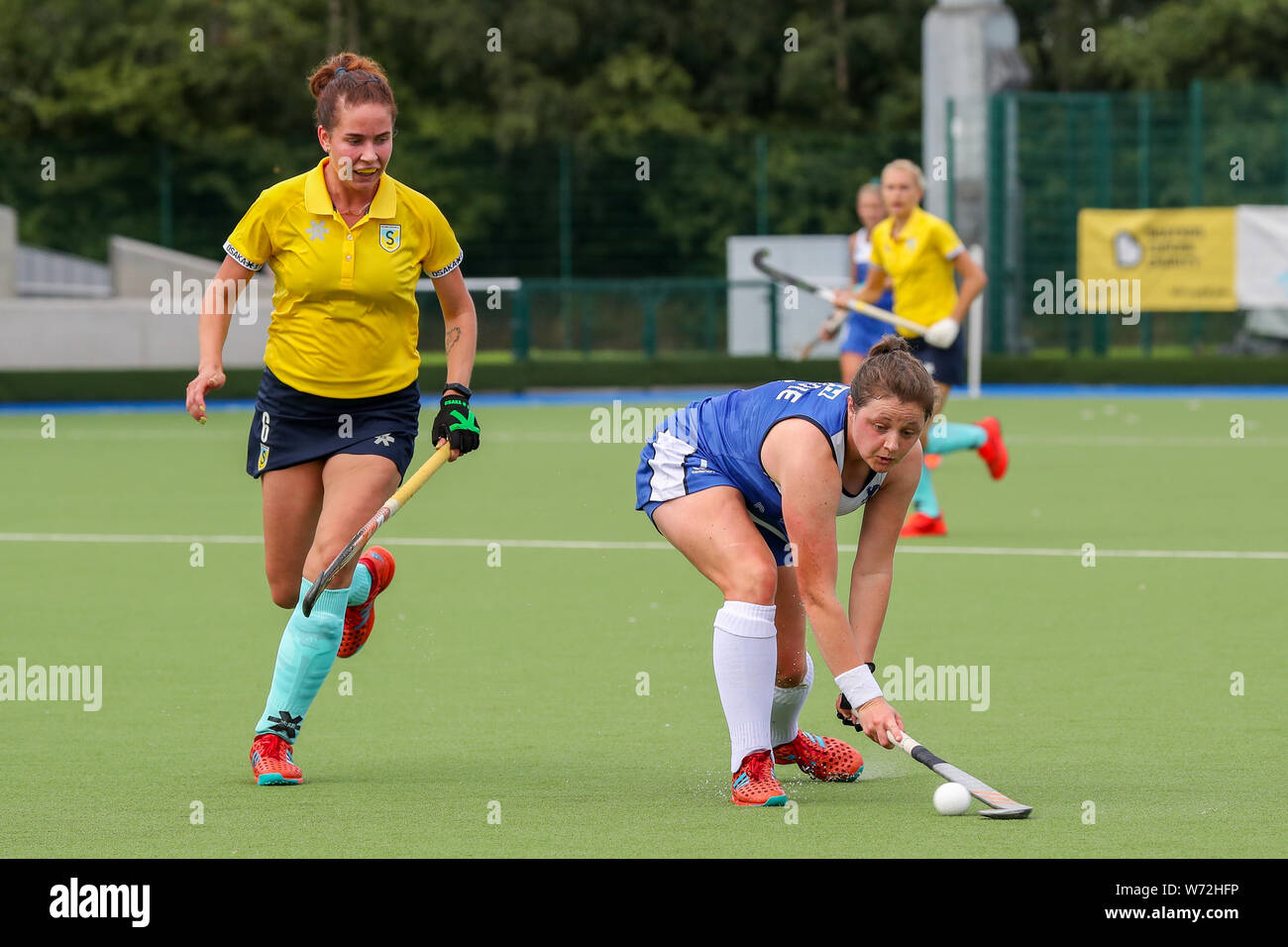 Glasgow, UK. 4. Juli 2019. Der Frauen EuroHockey Meisterschaft II ist eine internationale Frauen Hockey Turnier, wo die oberen zwei Mannschaften den Aufstieg in die Spitzengruppe der Europäischen Hockey gewinnen - der EuroHockey Meisterschaften Bilder von Schottland spielen gegen die Ukraine und Schottland gewann 7 - 0 Credit: Findlay/Alamy leben Nachrichten Stockfoto