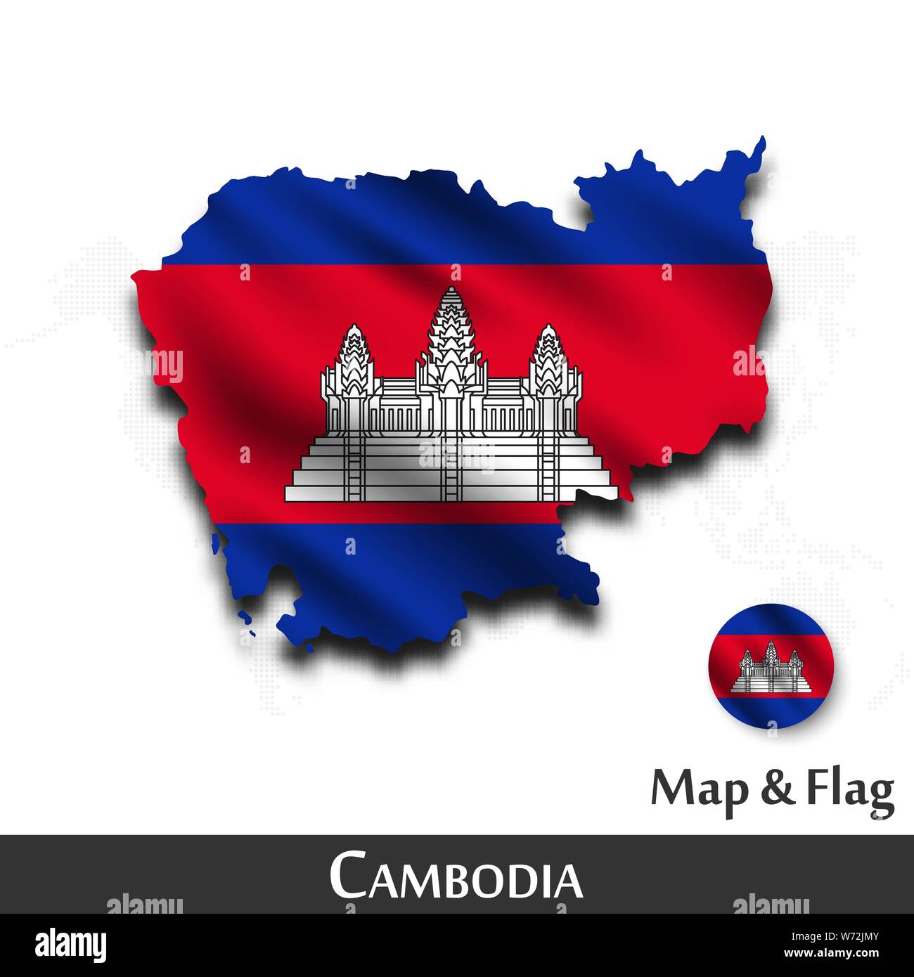 Kambodscha Karte und Flagge. Winkende Textildesign. Dot World Map Hintergrund. Vektor Stock Vektor