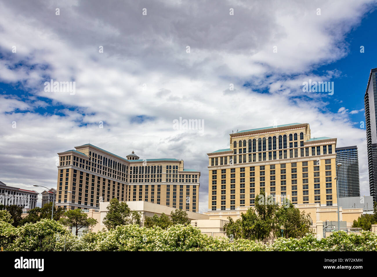In Las Vegas, Nevada, USA. 27. Mai 2019. Las Vegas Gebäude in den Morgen. Sonniger Frühlingstag, blauer Himmel Stockfoto