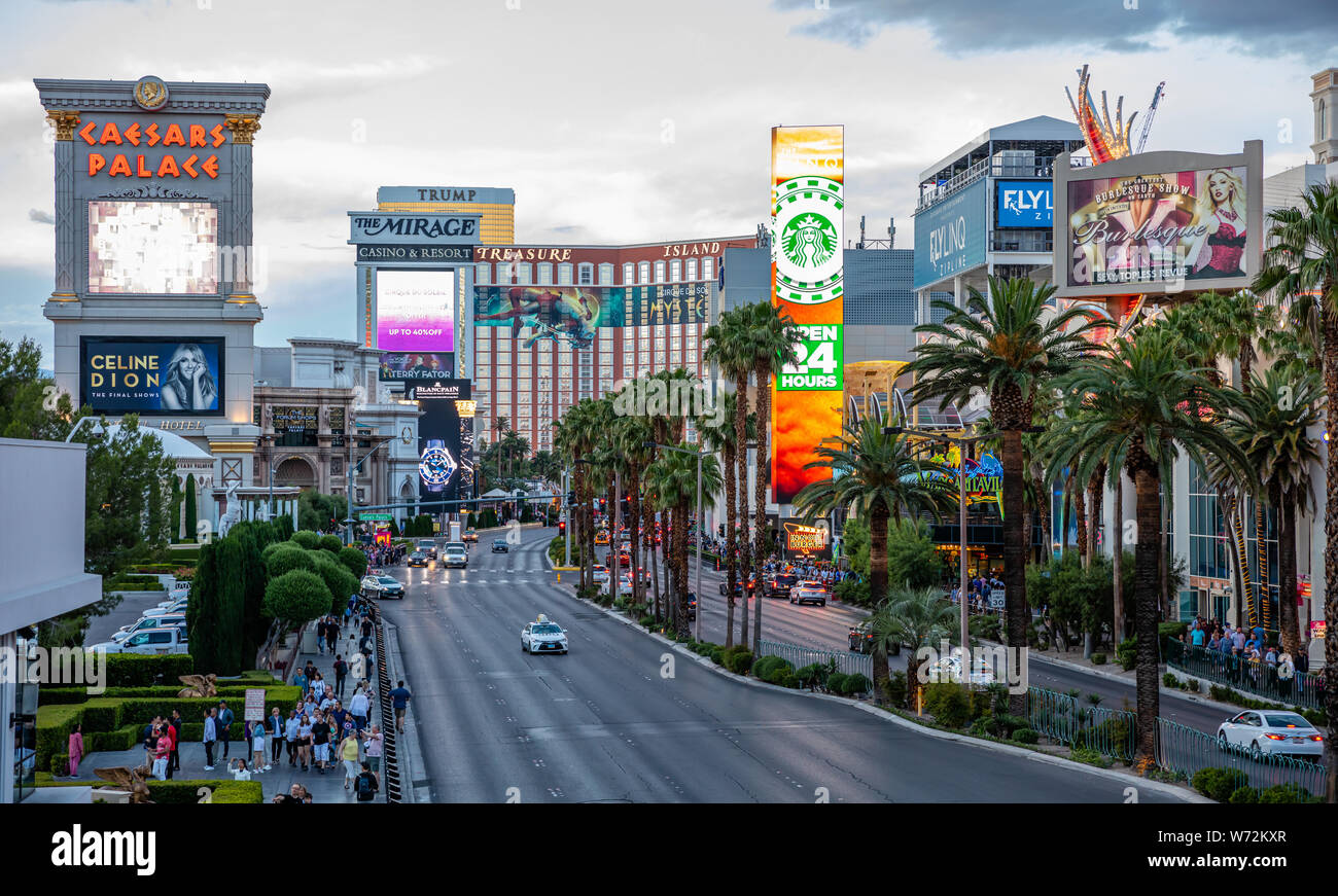 In Las Vegas, Nevada, USA. 28. Mai 2019. Las Vegas Strip luftbild am Nachmittag. Frühling, bewölkter Himmel Stockfoto