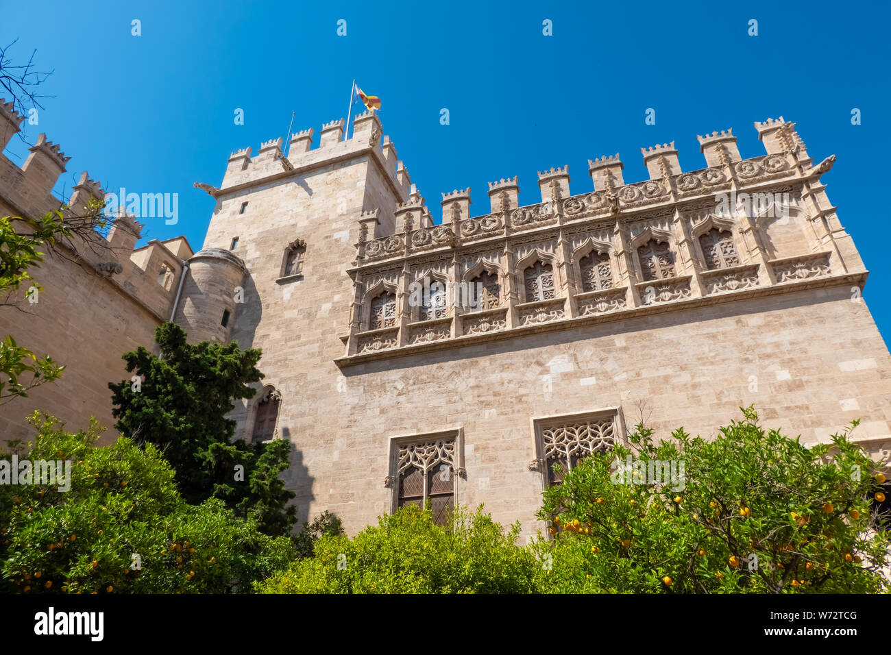 Die llotja de la Seda (mittelalterliche Seide Exchange), eine späte Valencia im gotischen Stil zivile Gebäude in Valencia, Spanien. Stockfoto