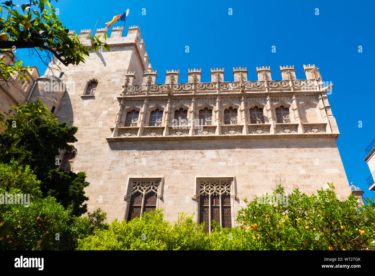Die llotja de la Seda (mittelalterliche Seide Exchange), eine späte Valencia im gotischen Stil zivile Gebäude in Valencia, Spanien. Stockfoto
