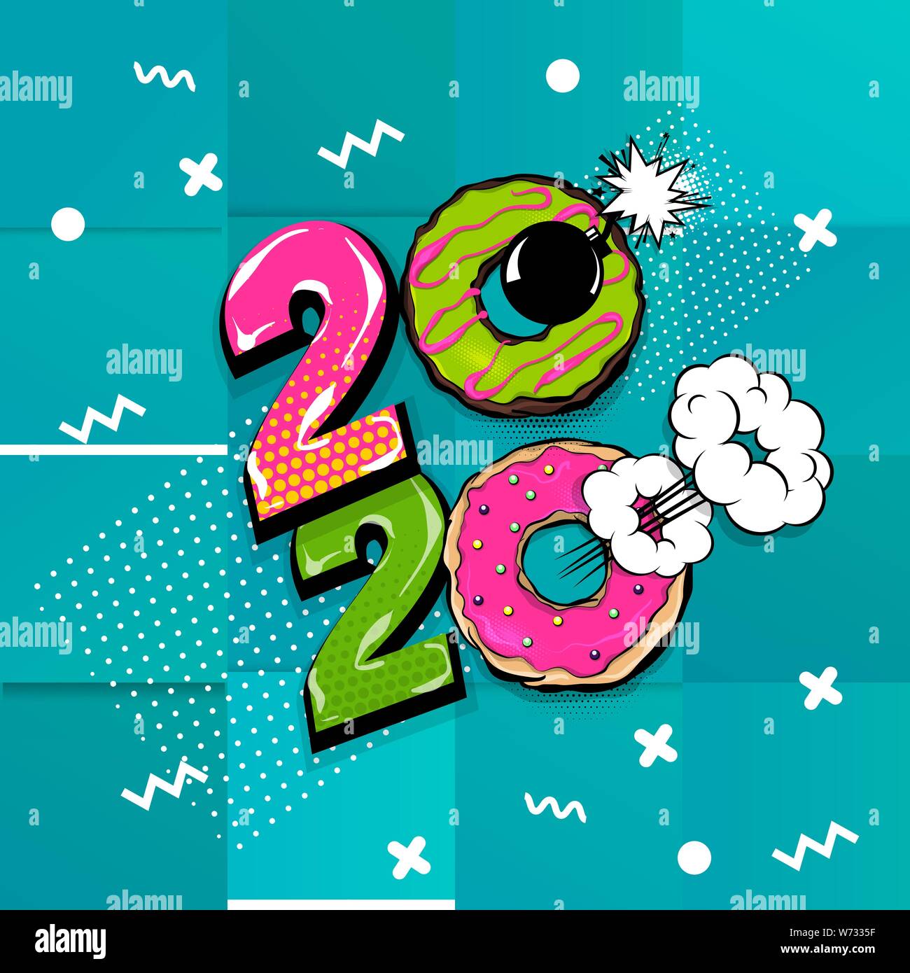 2020 Comic Text Vorlage Kalender pop art Stock Vektor