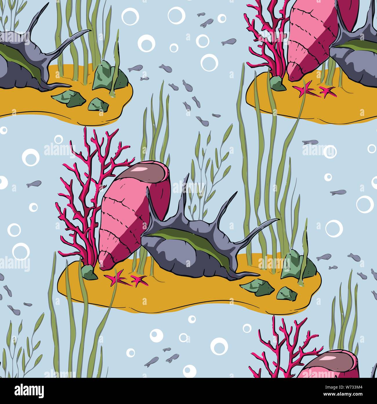 Die Nahtlose Vektor Muster Mit Korallenriff Muscheln Design Illustration Seashells Seastar Korallen Und Sand Cartoon 3d Zeichnung Coral Reef Stock Vektorgrafik Alamy
