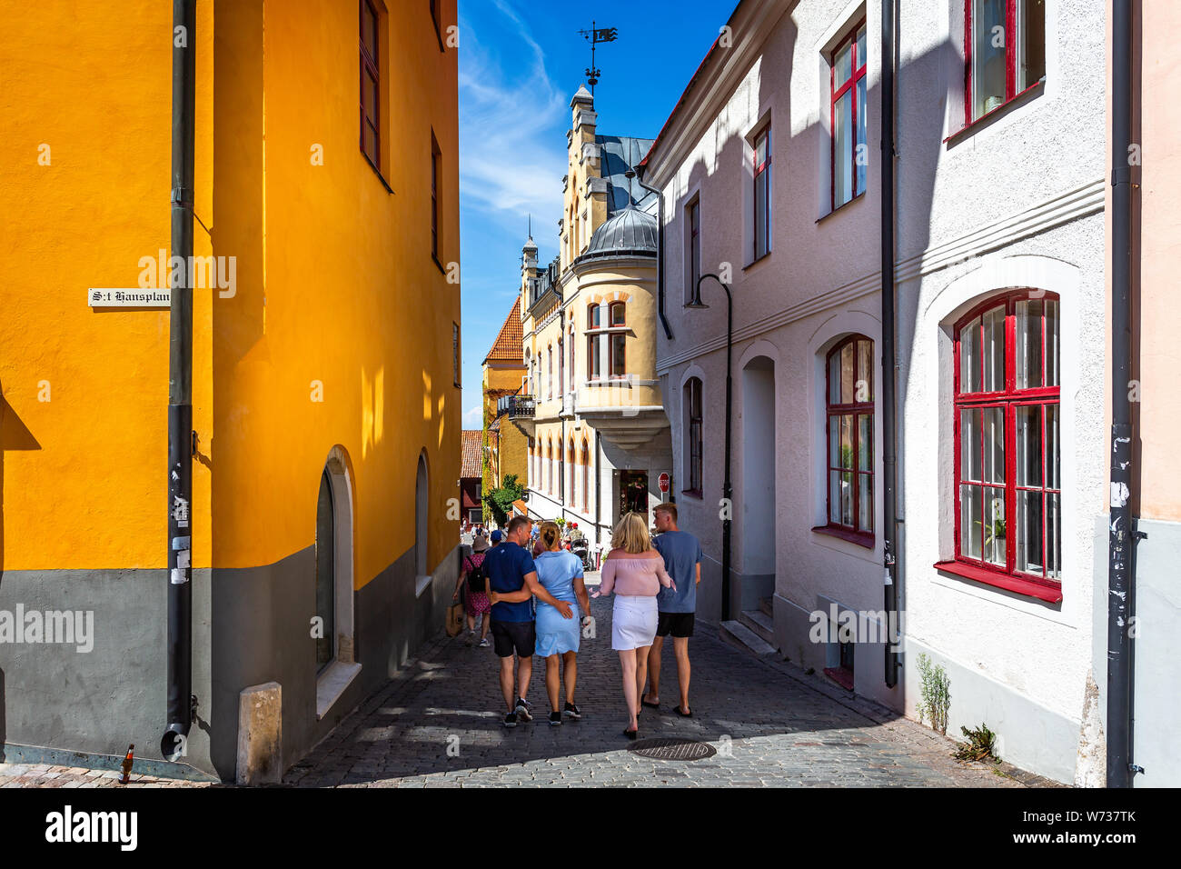 Mittelalterliche Gassen und Gebäuden in Visby, Gotland, Schweden am 20. Juli 2019 Stockfoto