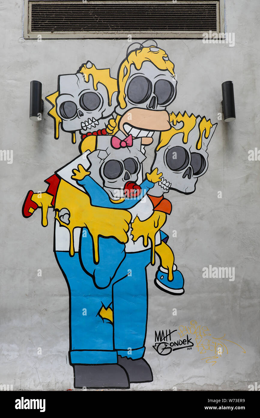 Dekonstruiert Zeichentrickfiguren durch amerikanische Künstler Matt Gondek in Sheung Wan, Hong Kong Stockfoto