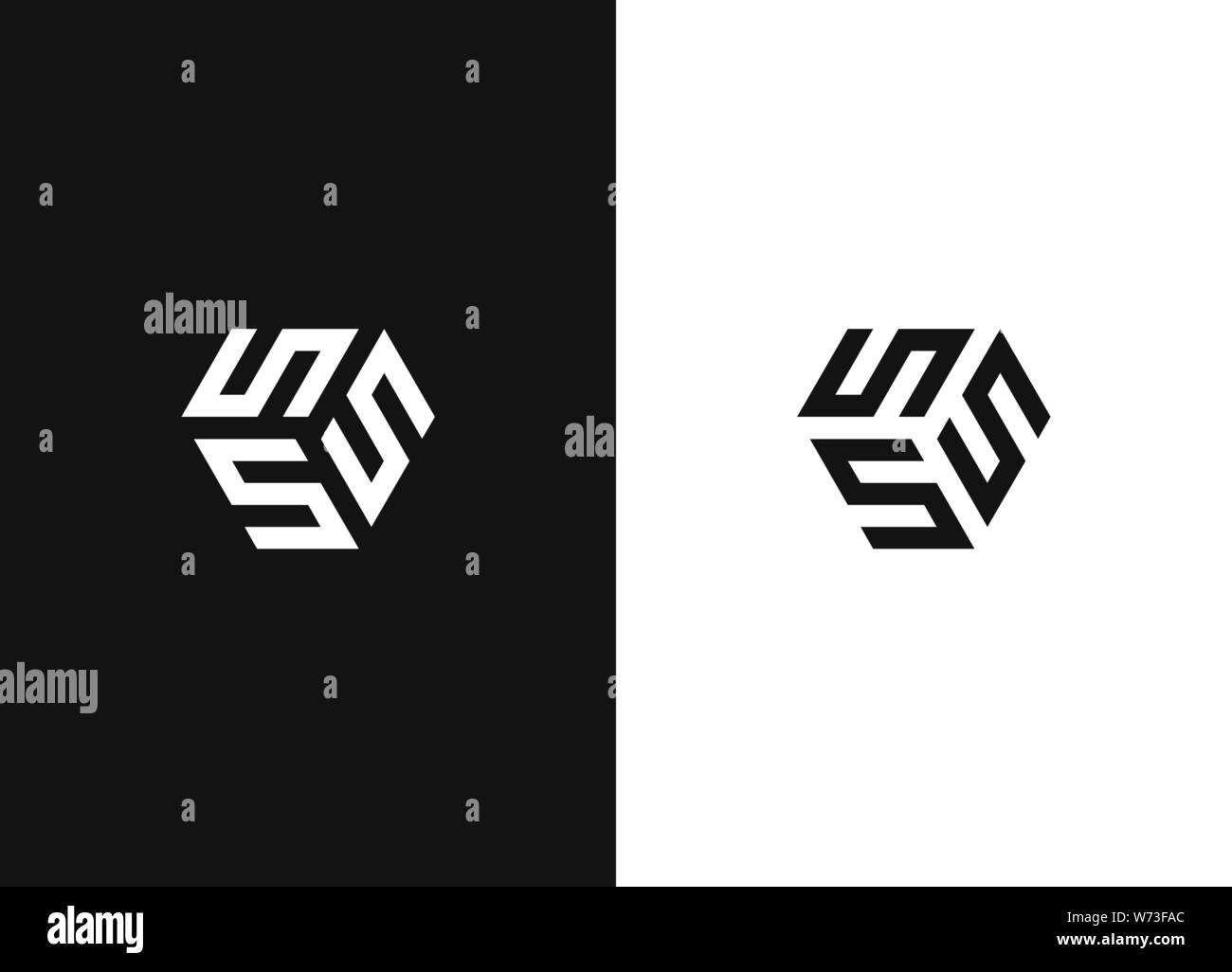 Der Würfel mit dem Buchstaben SSS Markenlogo. Ungewöhnliche geometrische Schreiben S. Architektur vektor Logo. Isolierte Monogramm. Negative oder schwarzen und weißen Vektor t Stock Vektor
