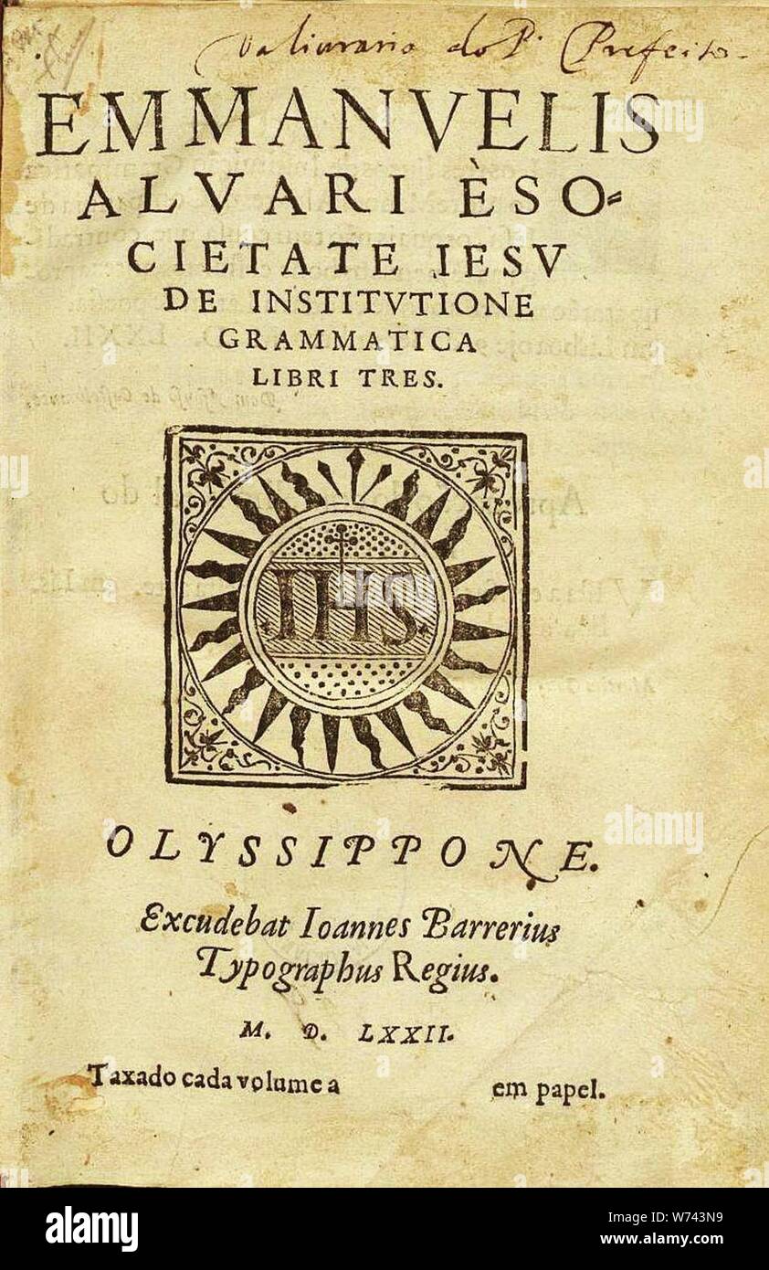 De institutione Grammatica, Padre Manuel Álvares, Lisboa, 1572. Stockfoto