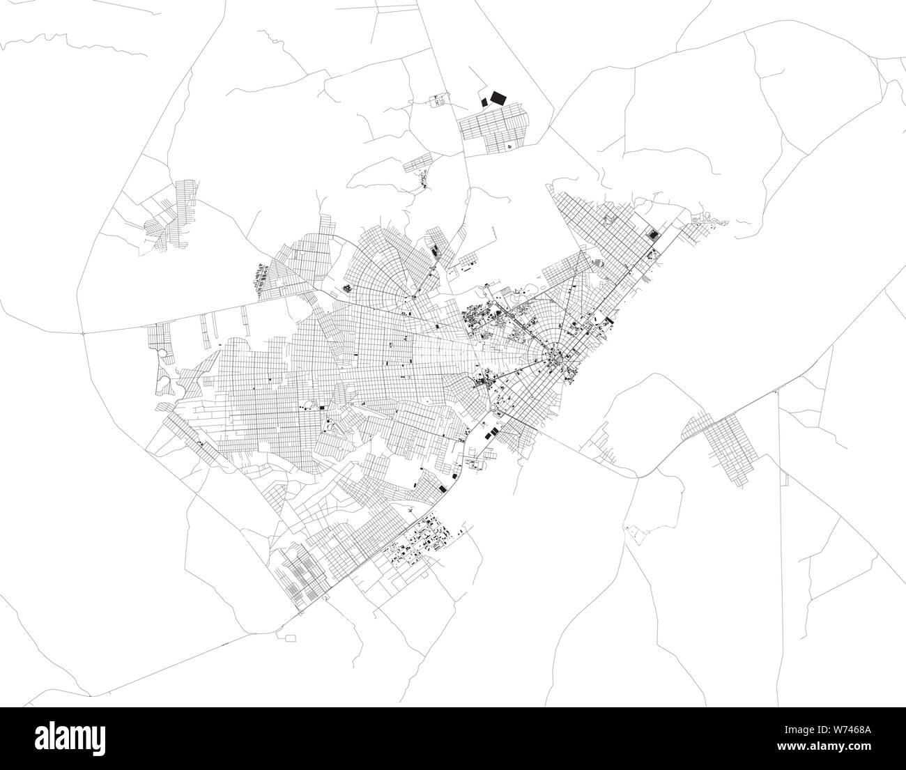 Satelliten Karte von Boa Vista, Roraima, Brasilien. Karte von Straßen und Gebäuden in der Innenstadt entfernt. Südamerika Stock Vektor