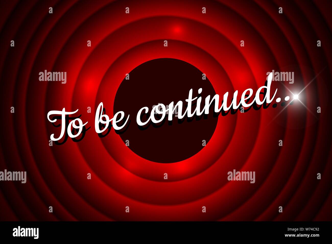 Weiterhin Handschrift Titel auf rotem runder Hintergrund. Alte Kino Film Kreis Förderung Ansage Bildschirm. Vektor Retro Unterhaltung Szene Poster Vorlage Illustration Stock Vektor