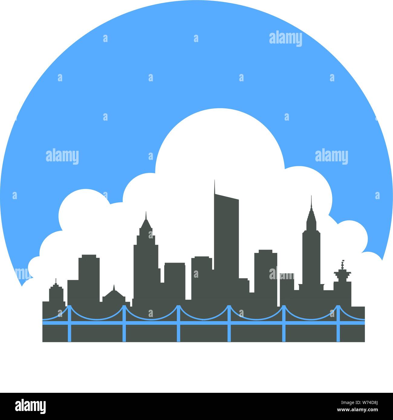Cloud Kreis & Stadt mit Gebäuden Wolkenkratzer Skyline Towers Stock Vektor