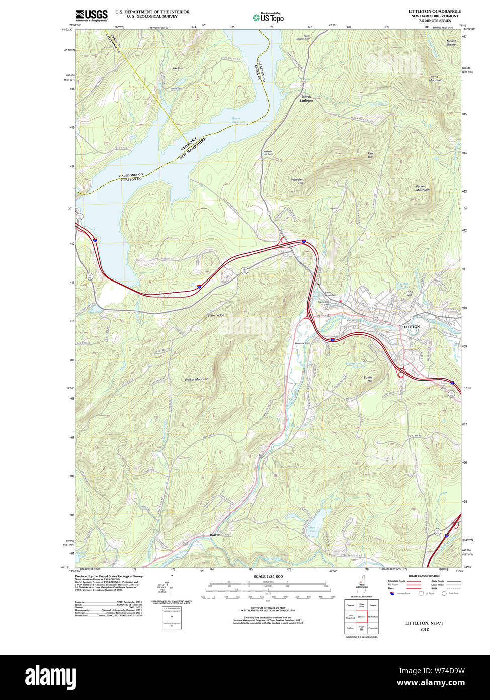 USGS TOPO Karte New-Hampshire NH Littleton 20120615 TM Wiederherstellung Stockfoto