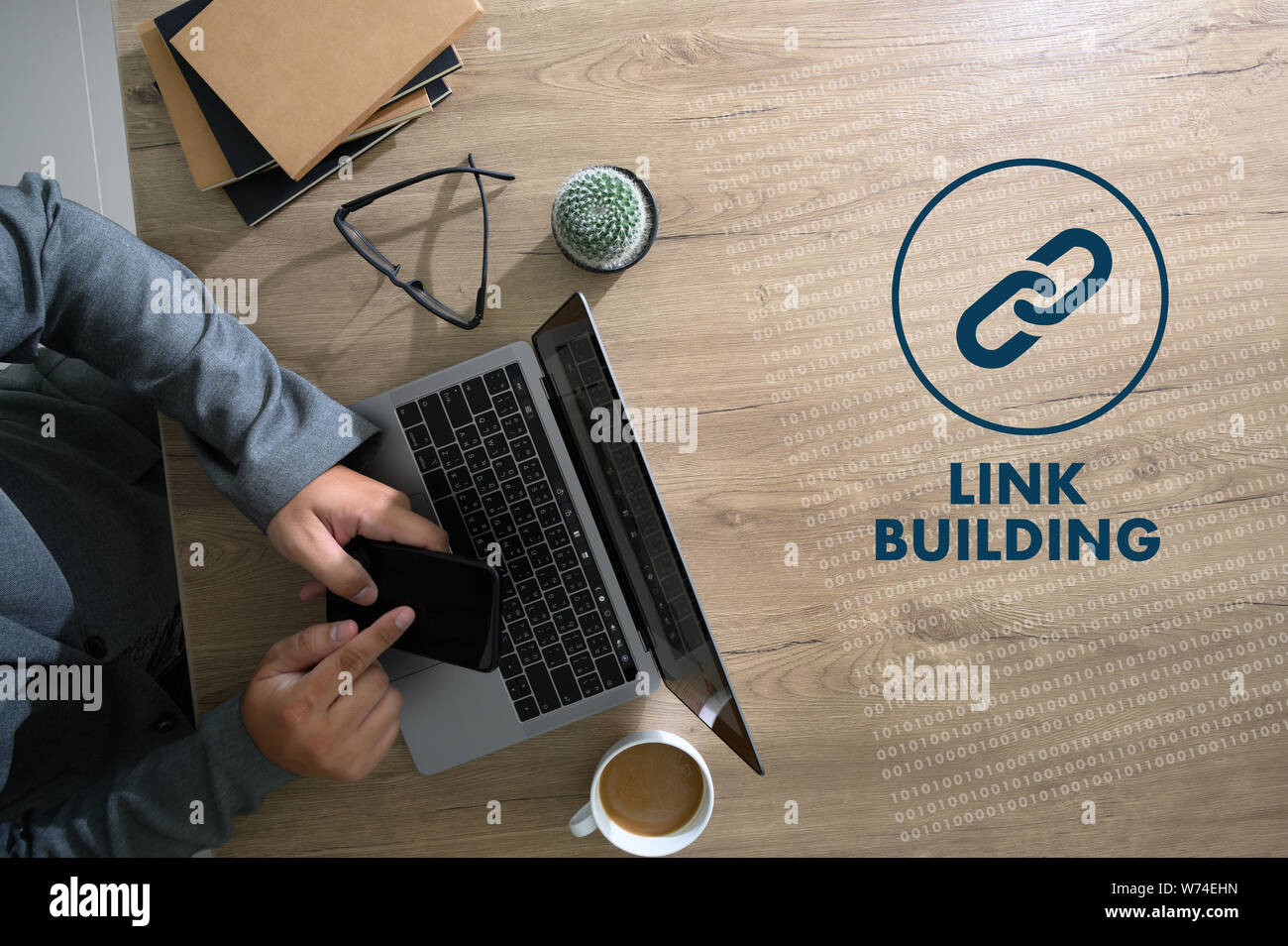 LINK BUILDING Link Kommunikation Kontakt Netzwerk anschließen Stockfoto