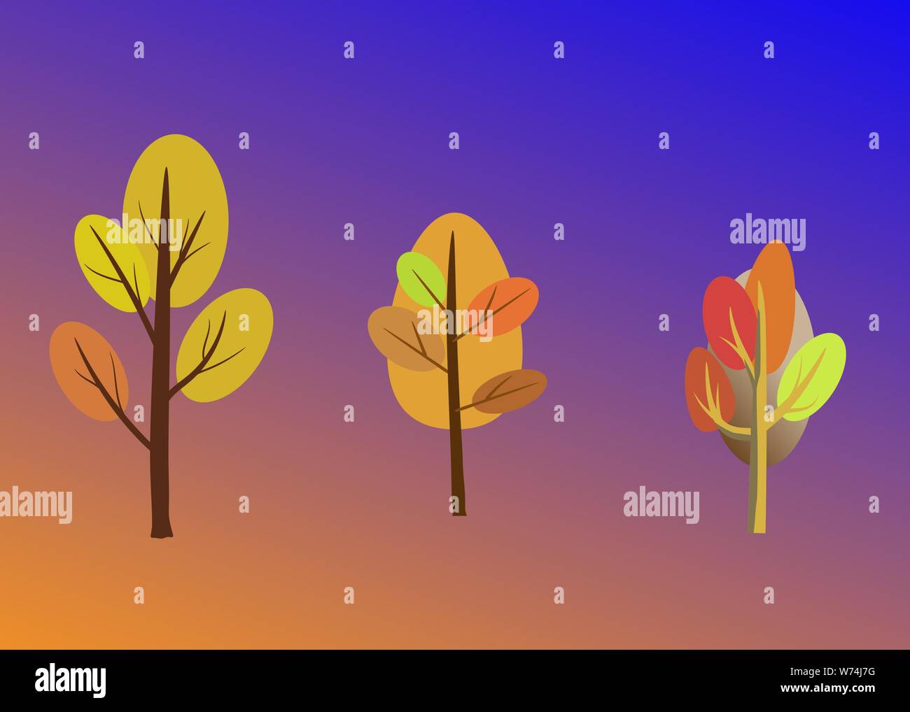 Vector Abbildung: Schöne futuristische Herbst Landschaft auf fantastischen Farben Hintergrund im modernen, eleganten Stil. Bäume mit ungewöhnlichen Farben in den Warenkorb Stock Vektor