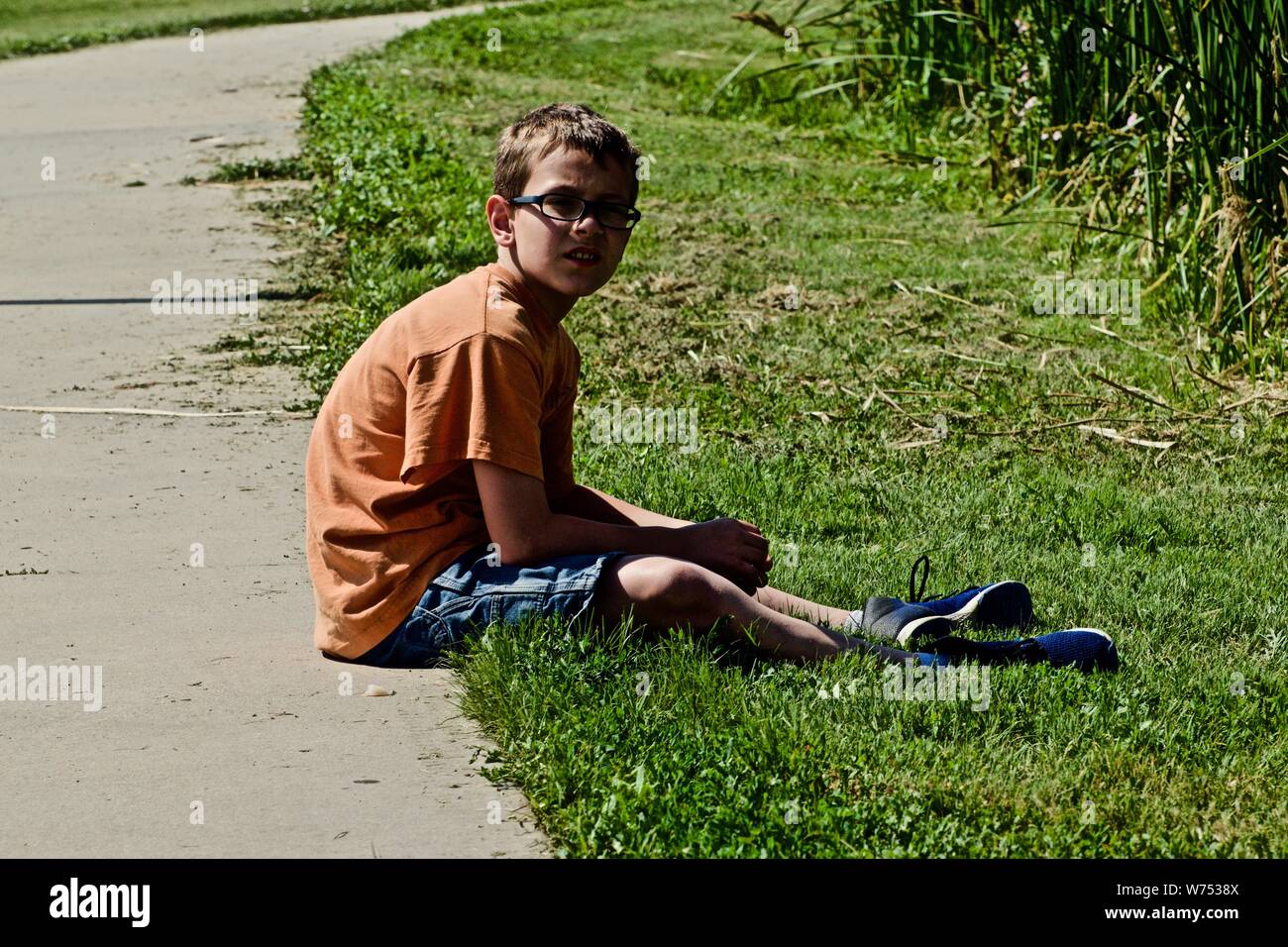 Mein Enkel Thomas Angeln bei Lindsey Park Public Angelsee, Canyon, Texas. Stockfoto