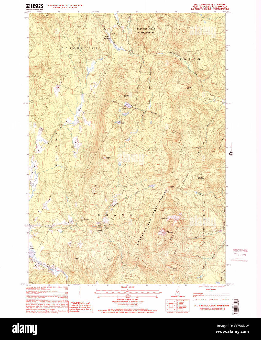 USGS TOPO Karte New-Hampshire NH Mt Strickjacke 329686 1998 24000 Wiederherstellung Stockfoto