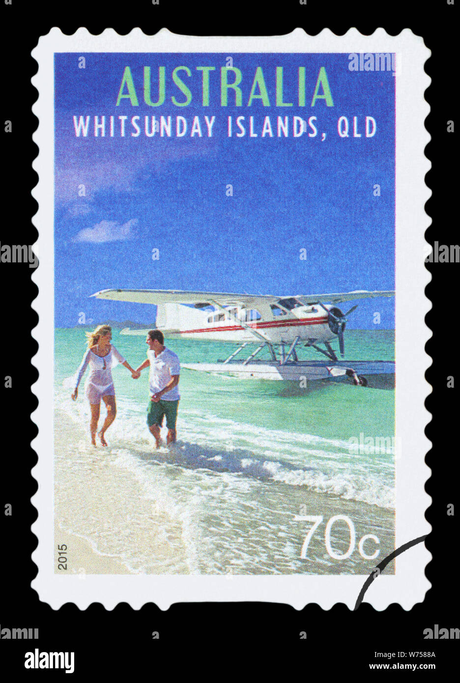 Australien - ca. 2015: einen gebrauchten Briefmarke aus Australien, zeigt ein Bild der Whitsunday Islands, QLD, circa 2015. Stockfoto