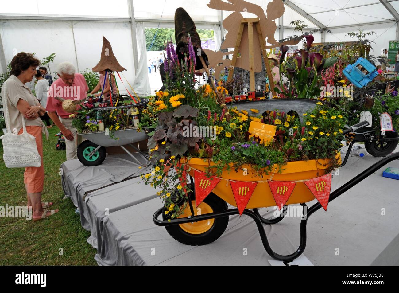 Menschen Prüfung Wettbewerb Gärten in einer Schubkarre mit einem Harry Potter Thema auf der Royal Welsh Show 2019, Builth Wells Stockfoto