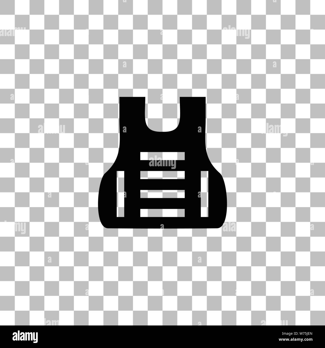 Bullet Proof vest Body Armour. Flache schwarze Symbol auf einen transparenten Hintergrund. Piktogramm für Ihr Projekt Stock Vektor