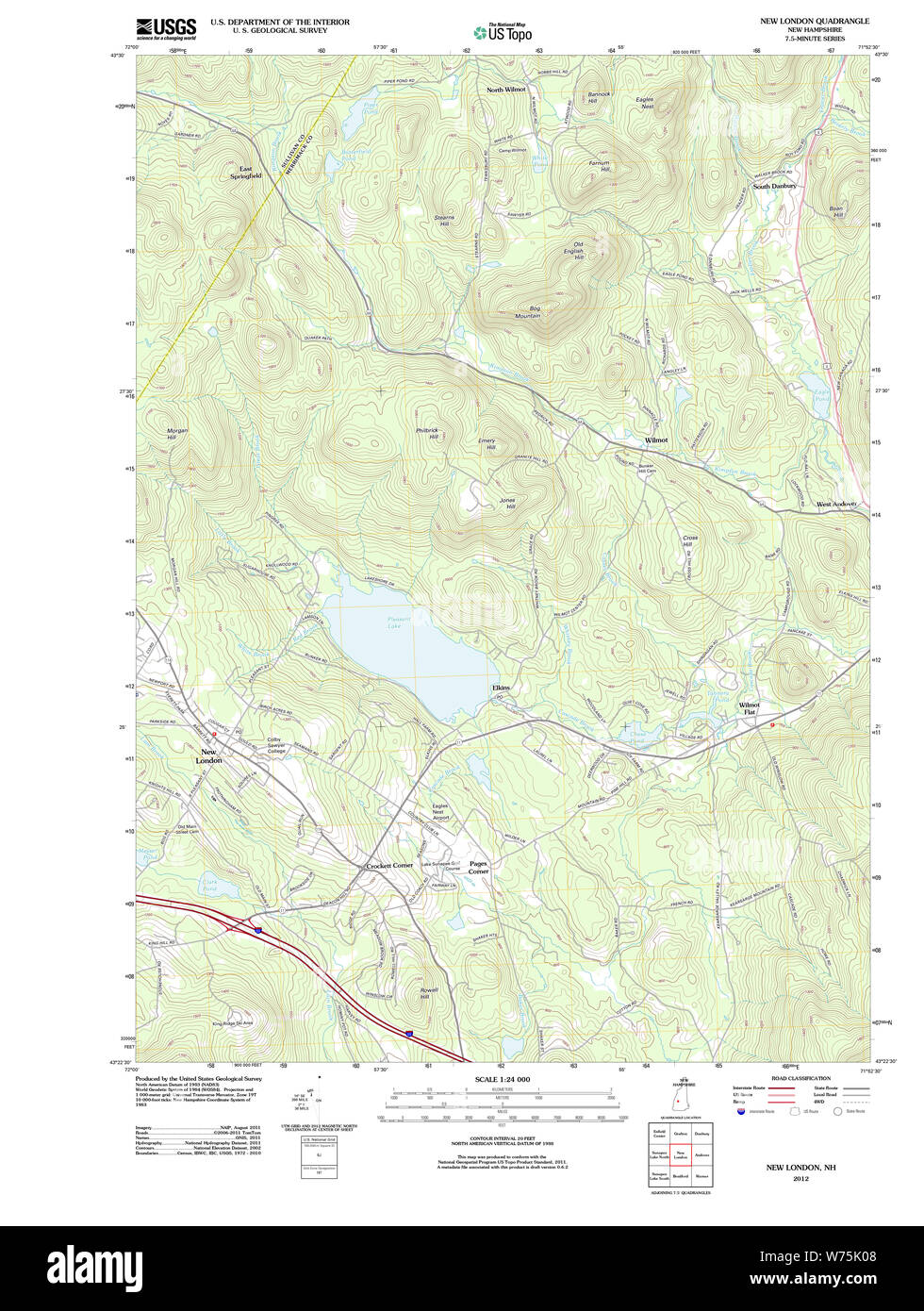 USGS TOPO Karte New-Hampshire NH New London 20120508 TM Wiederherstellung Stockfoto