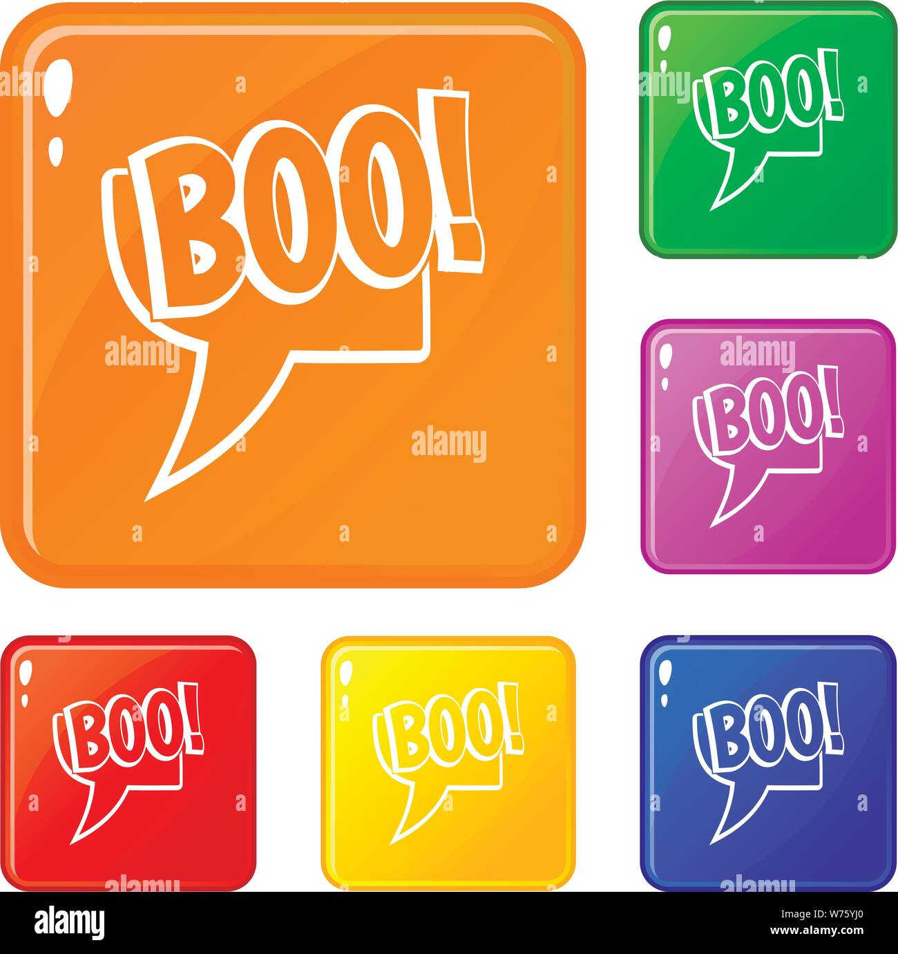 Buh, Comic Text Sprechblase Icons Set Vector Farbe Stock Vektor