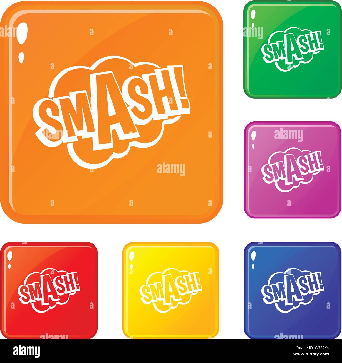 SMASH, Comic bubble text Icons Set Vector Farbe Stock Vektor