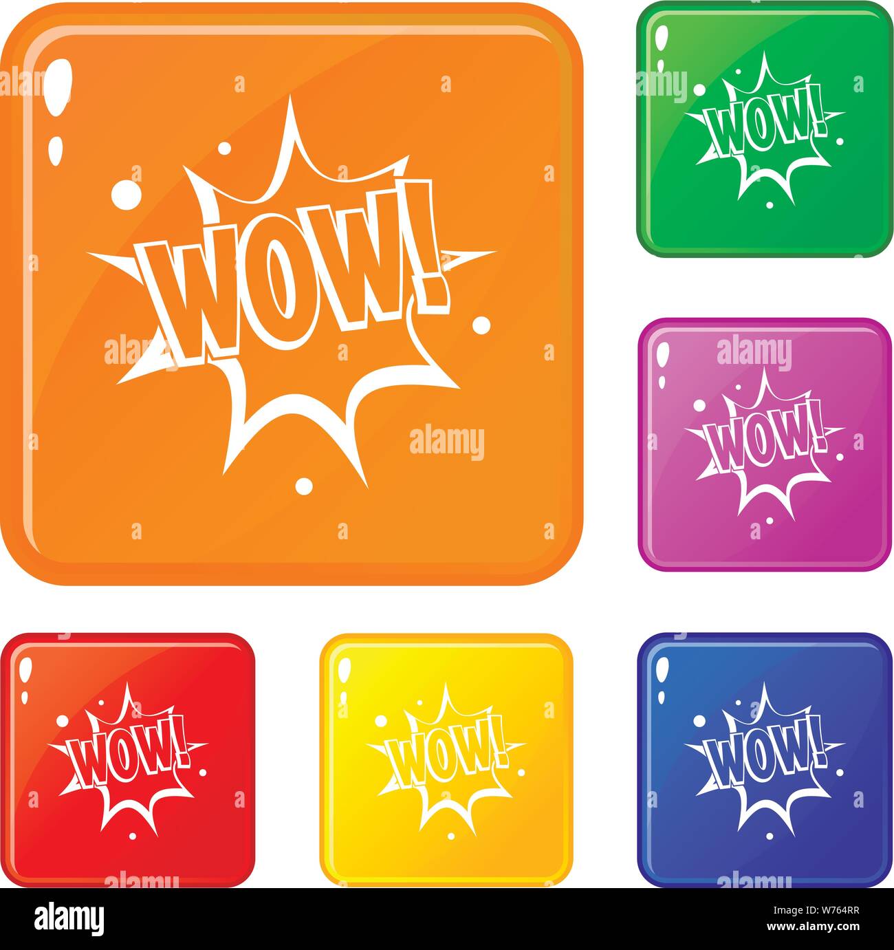 WOW, Explosion Effekt Icons Set Vector Farbe Stock Vektor