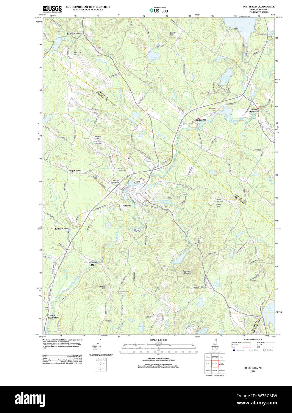 USGS TOPO Karte New-Hampshire NH Pittsfield 20120608 TM Wiederherstellung Stockfoto