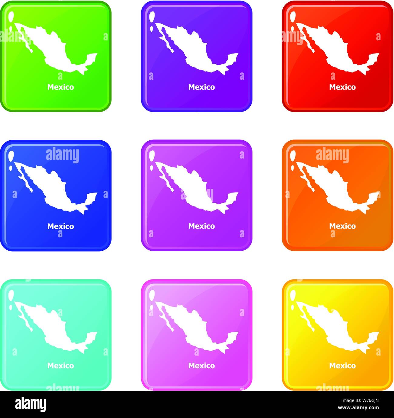 Mexiko Karte Symbole, Satz 9 Colour Collection Stock Vektor