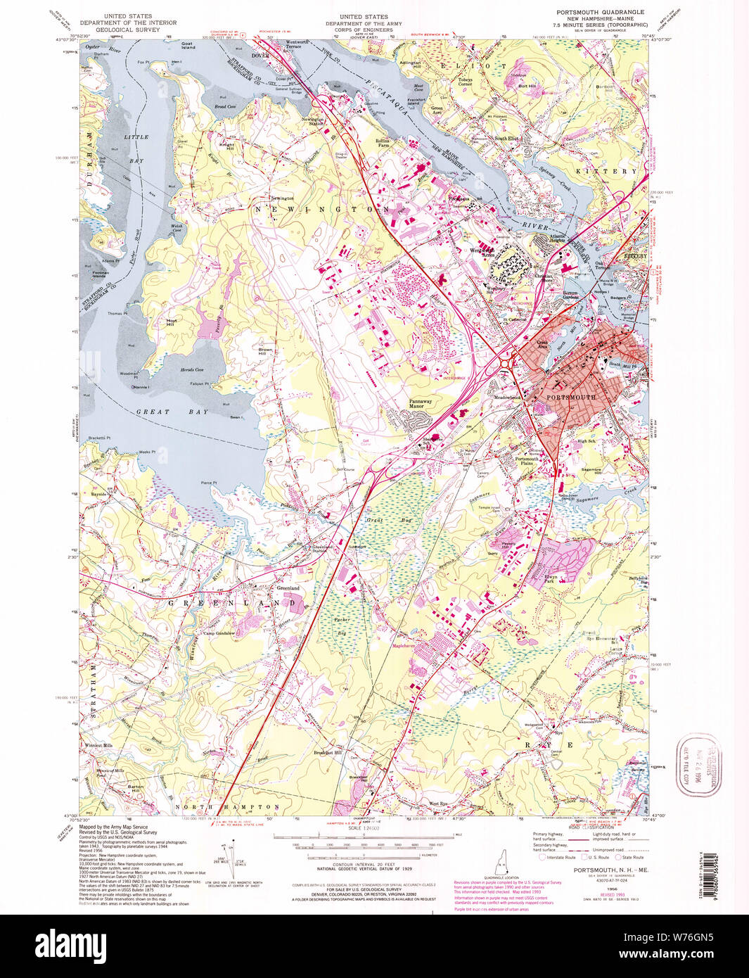 USGS TOPO Karte New Hampshire Portsmouth NH 1956 24000 329762 Restaurierung Stockfoto