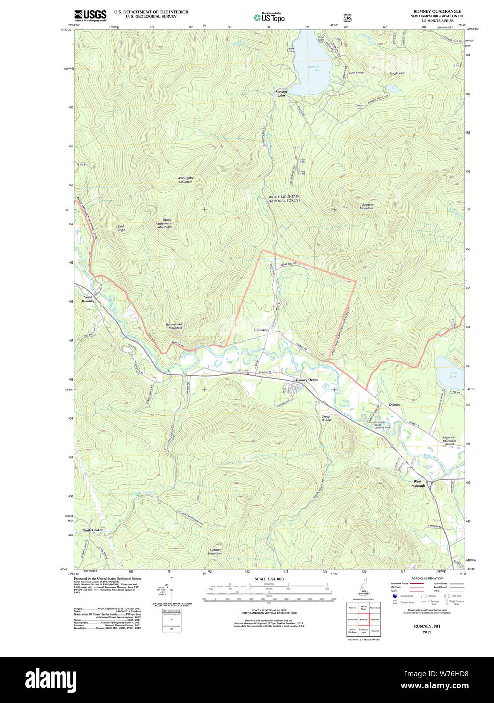 USGS TOPO Karte New-Hampshire NH Rumney 20120508 TM Wiederherstellung Stockfoto