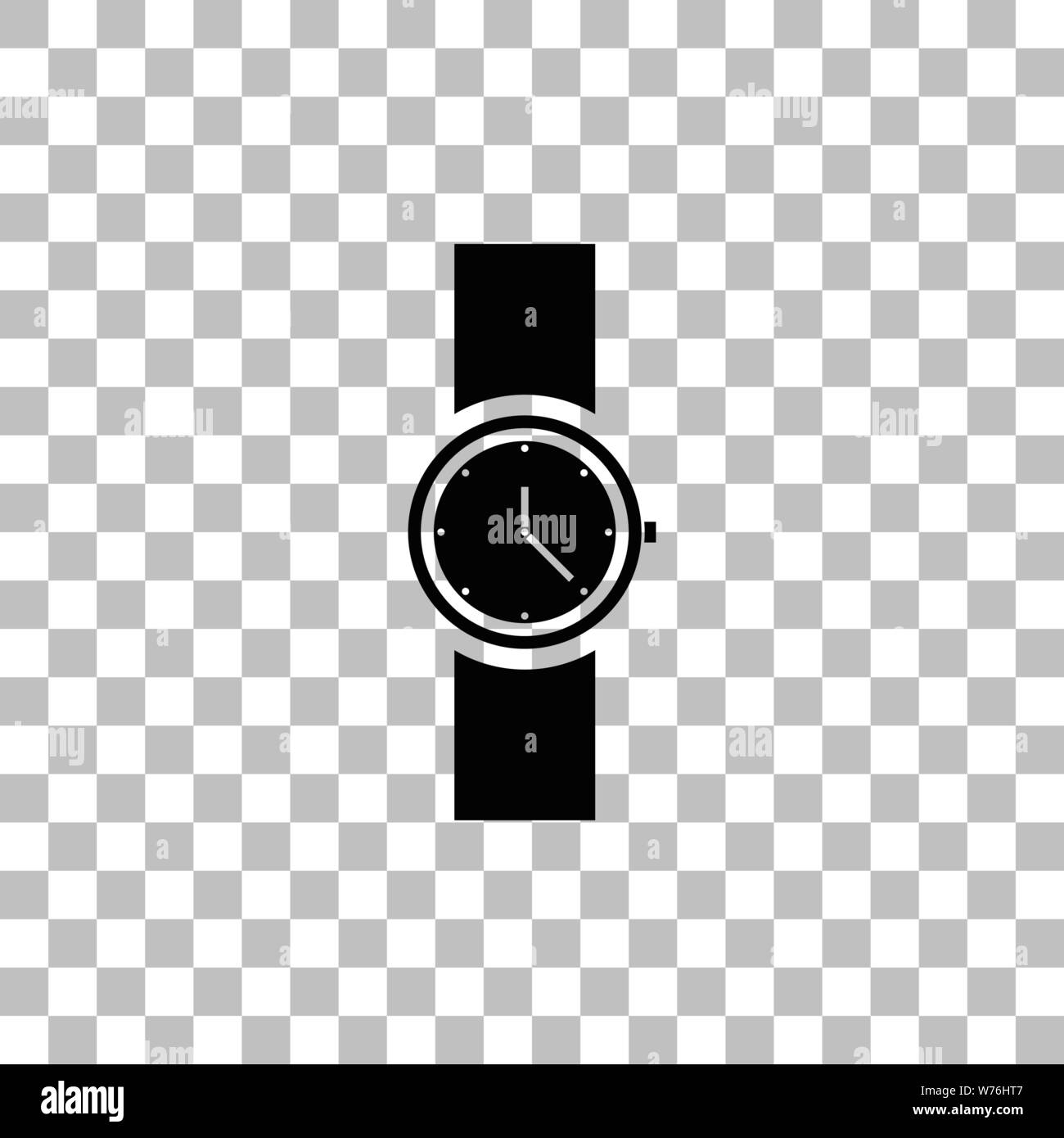 Armbanduhr. Flache schwarze Symbol auf einen transparenten Hintergrund. Piktogramm für Ihr Projekt Stock Vektor
