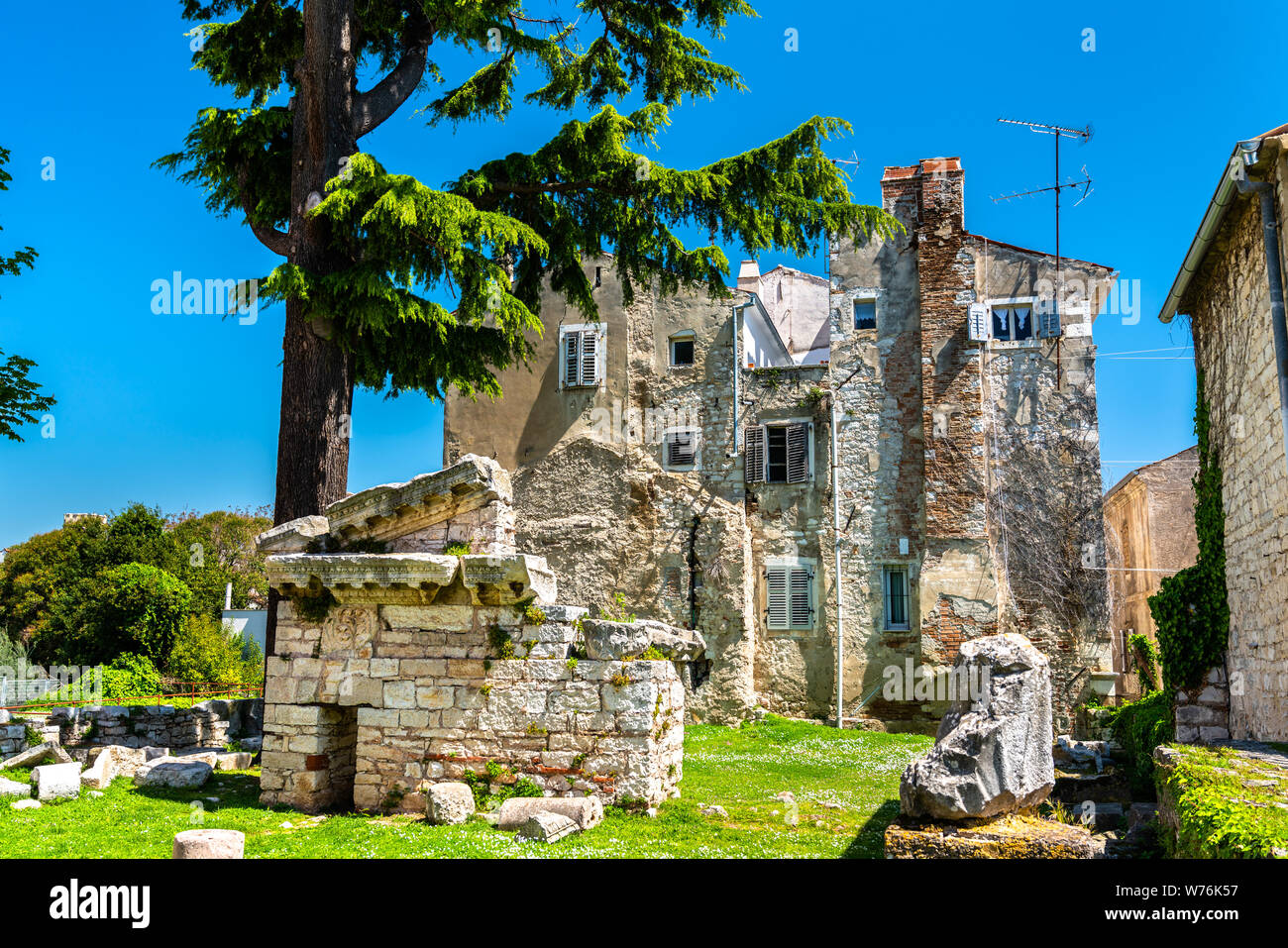 Römische Ruinen in Porec, Kroatien Stockfoto