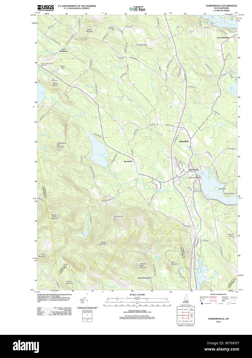 USGS TOPO Karte New-Hampshire NH Sanbornville 20120508 TM Wiederherstellung Stockfoto