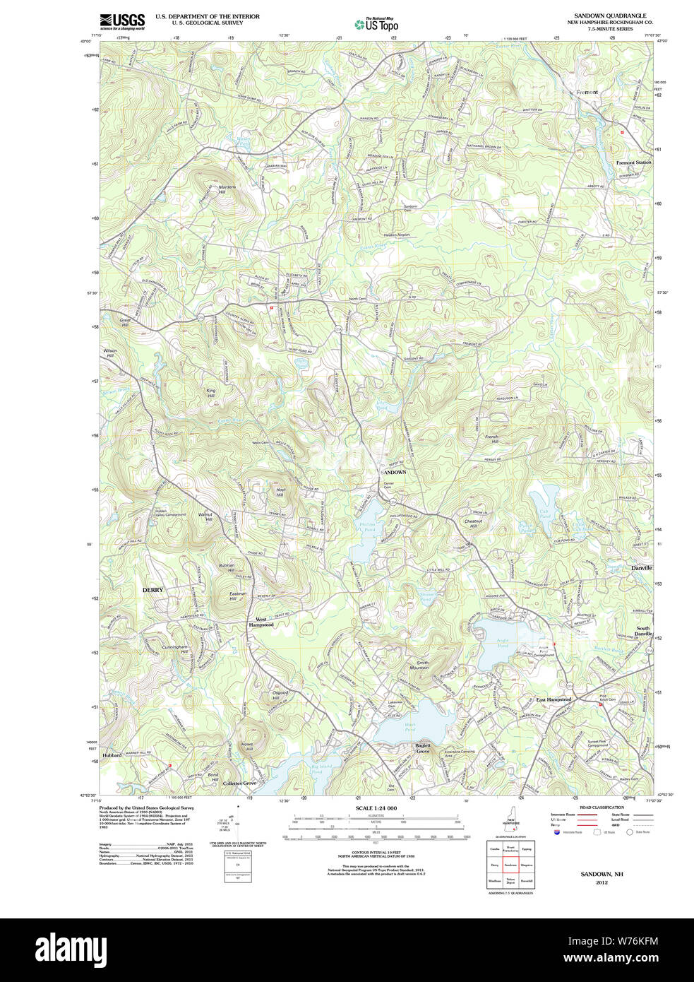 USGS TOPO Karte New-Hampshire NH Sandown 20120517 TM Wiederherstellung Stockfoto
