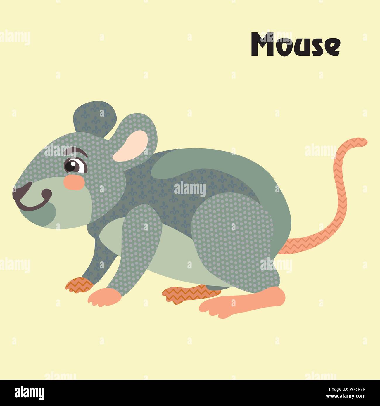Bunt dekorativ Umrisse lustig bunte Maus steht im Profil. Heimische Tiere und Vögel Vektor cartoon Flachbild Abbildung in verschiedenen Farben Stock Vektor